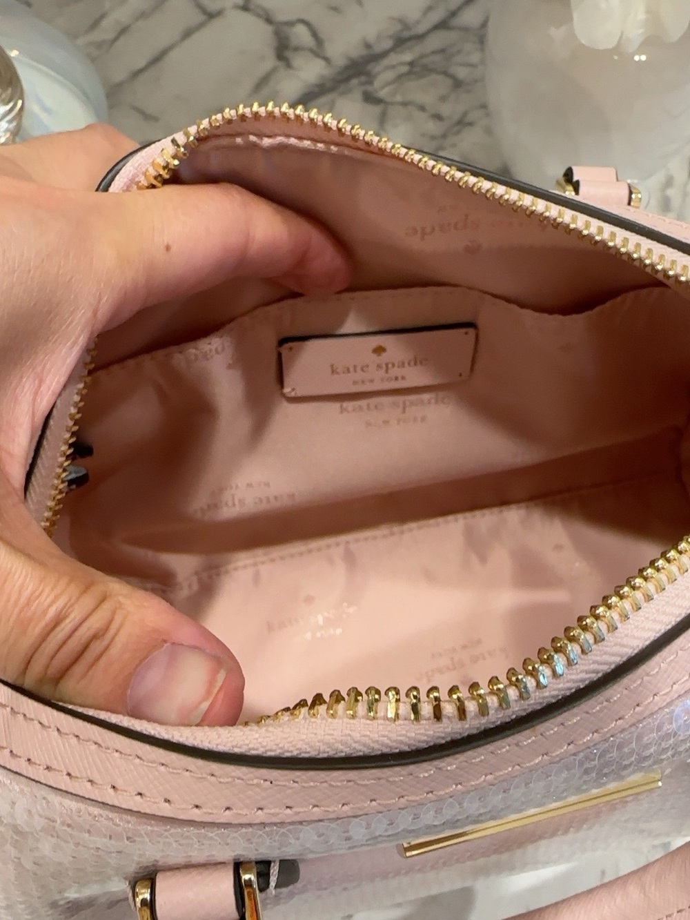 Kate Spade New York Pink Sequin Satchel / Crossbody Bag - Picture 8 of 11